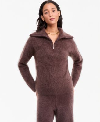 Women's Brushed Ribbed-Collar Half-Zip 100% Cashmere Sweater