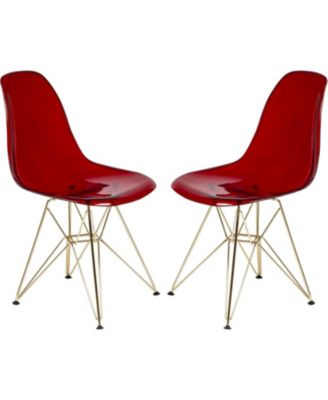 Cresco Dining Chair Set of 2 Molded Acrylic with Gold Metal Eiffel Base and Curved Back Design Lightweight Accent Side Chair Easy Assembly
