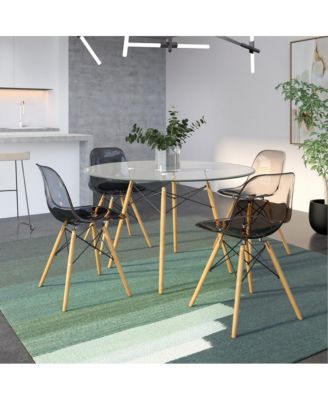 Cresco Modern Molded Acrylic Dining Chair Set of 4 with Eiffel Base and Beech Wood Dowel Legs Ergonomic Curved Seat Accent Side Chair