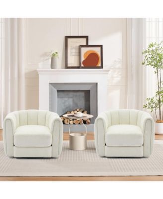 Modern 360 degrees Swivel Barrel Accent Chair Set of 2 Soft Stuffed Fabric Striped Backrest Lounge Chair for Living Room Bedroom Reading Nook