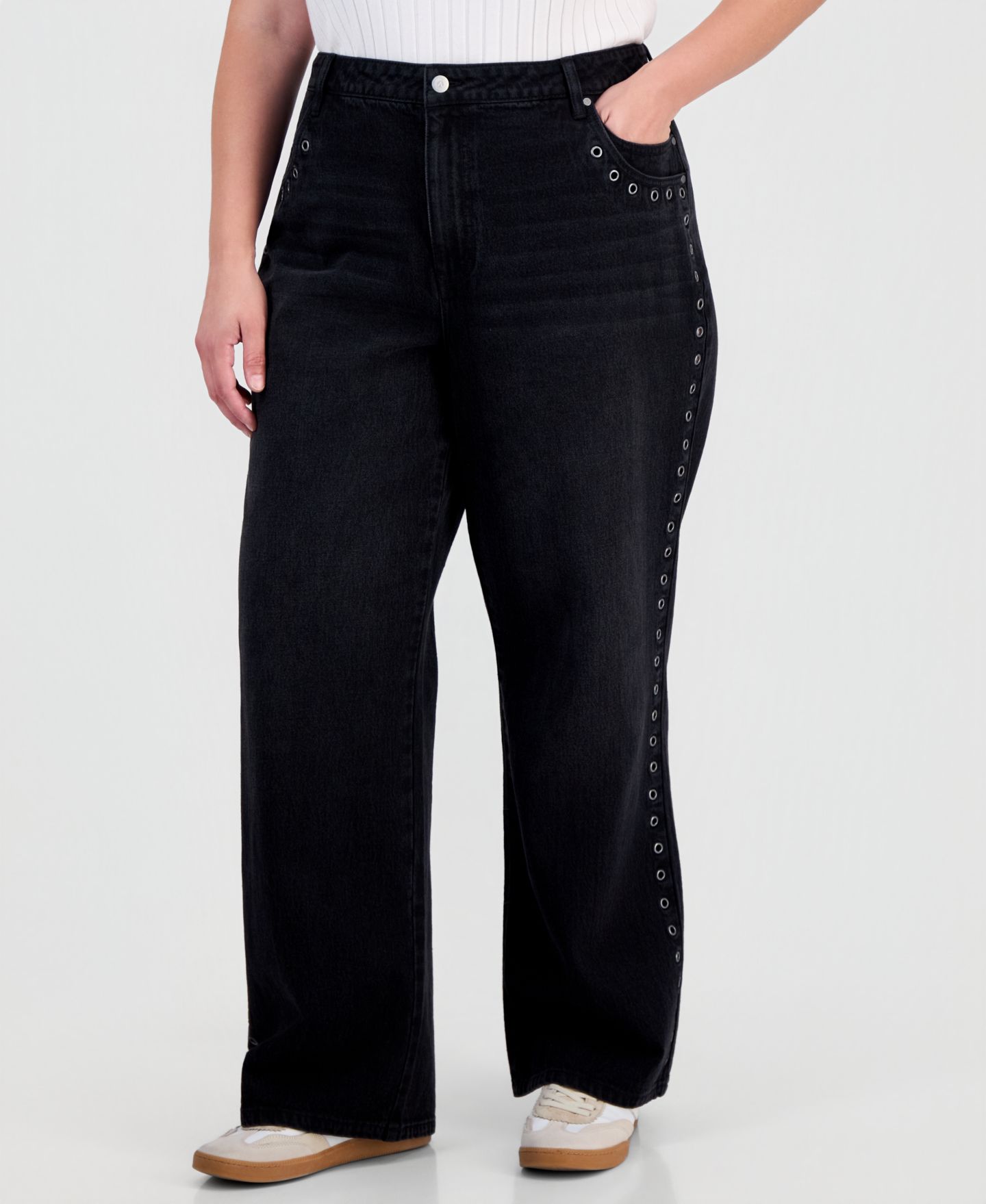 Женские джинсы And Now This Trendy Plus Size Wide Leg, цвет: Чёрный — фото 4