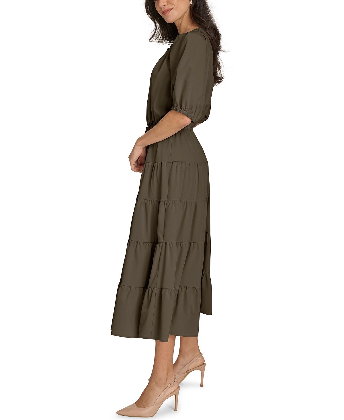 Calvin Klein V-Neck Elastic Waistband Midi Dress view 3 — MAYCSS fashion products