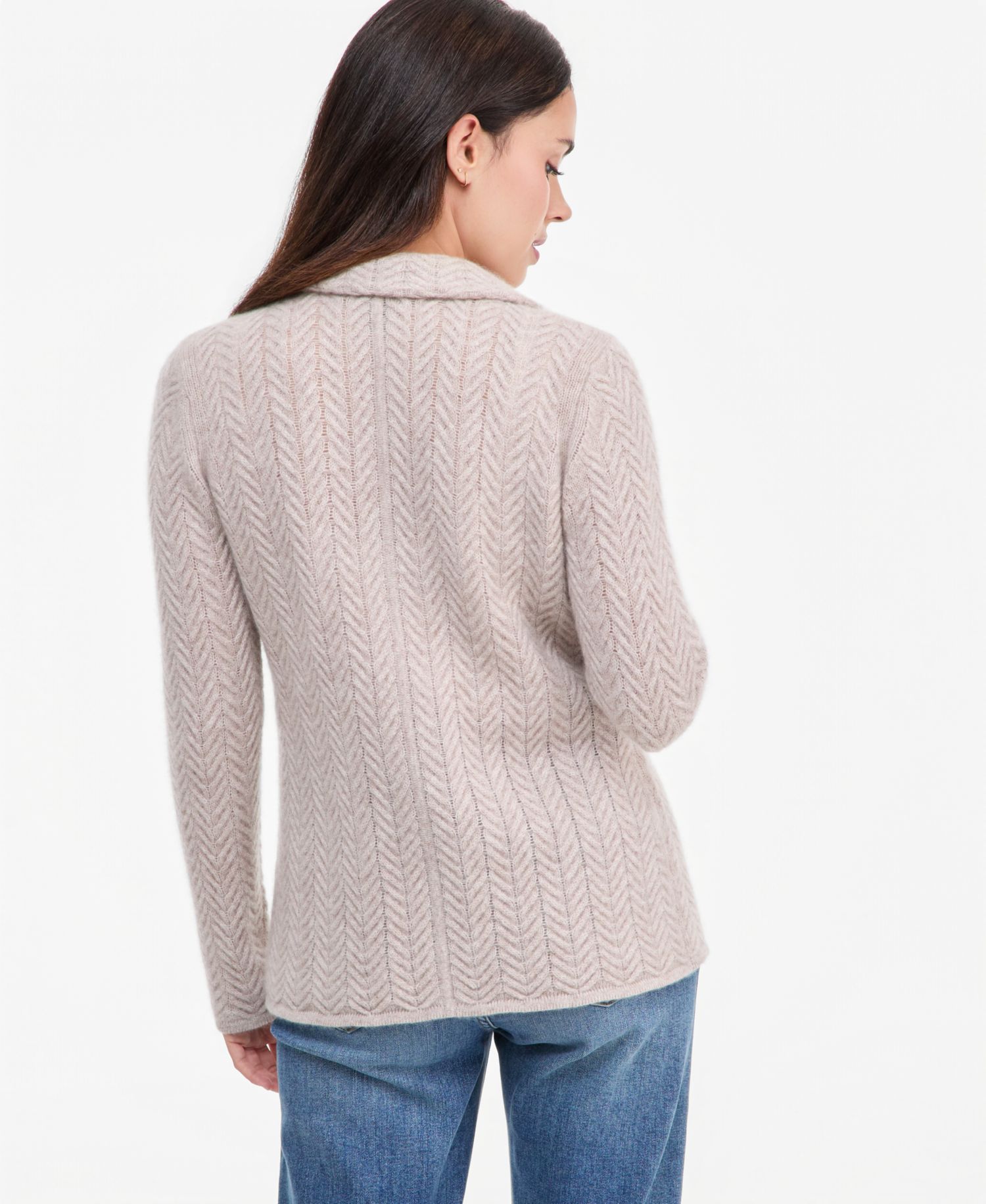 Petite Herringbone-Stitch Button-Front Cashmere Jacket