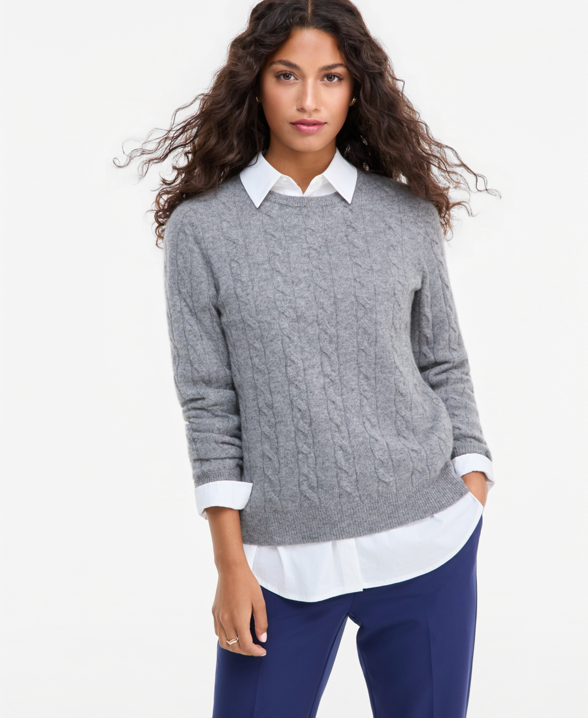 Charter Club Petite Cashmere Cable-Knit Crewneck Long-Sleeve Sweater, Macy's Exclusive
