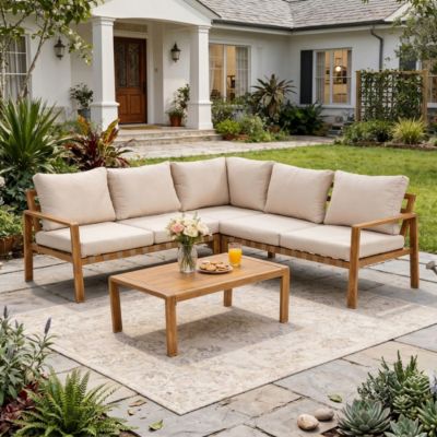 4 Piece Aluminum Patio Sectional Set with Cushions and Coffee Table