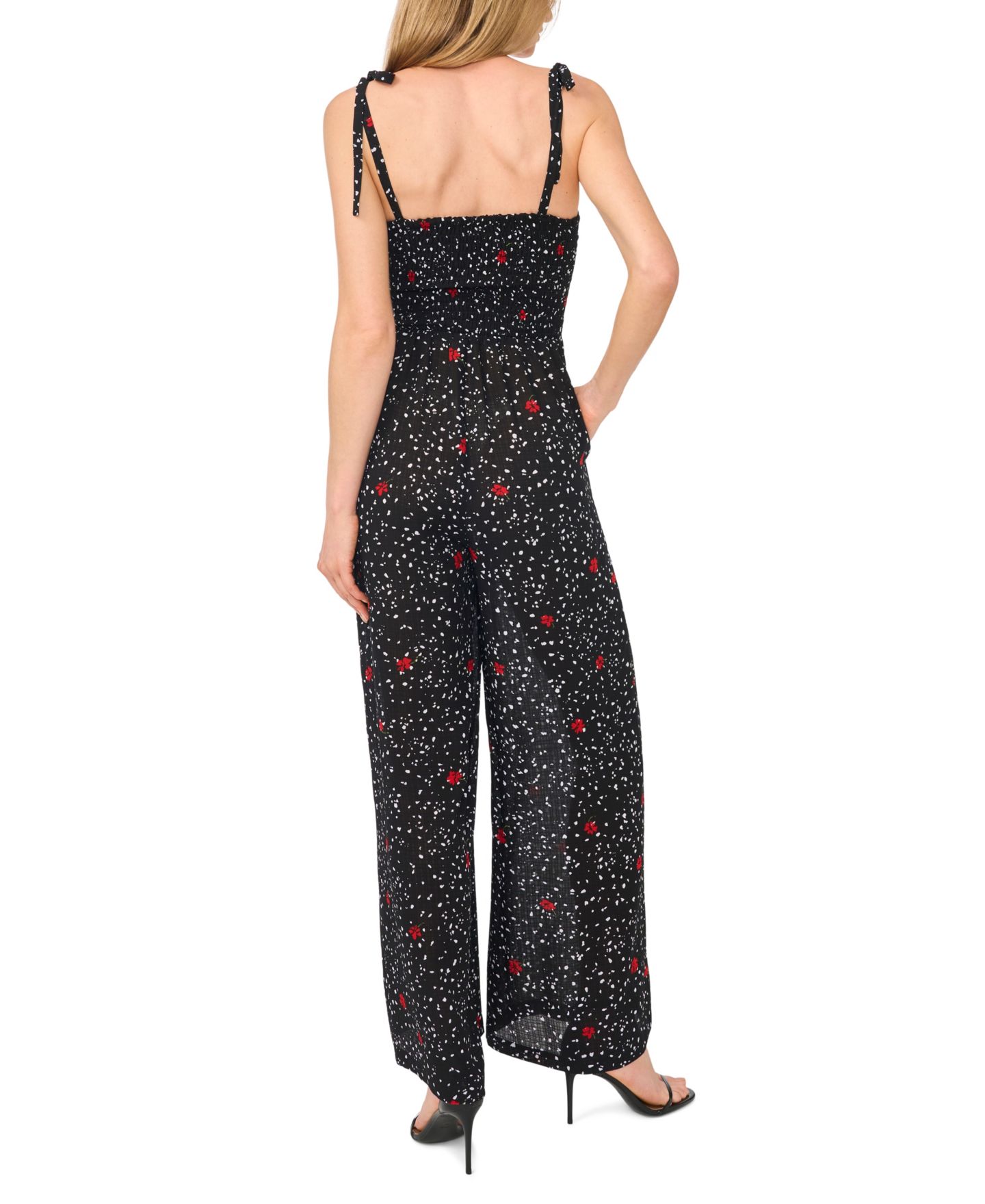 Женский комбинезон CeCe Square Neck Smocked Bodice Jumpsuit, цвет: Насыщенный чёрный — фото 3