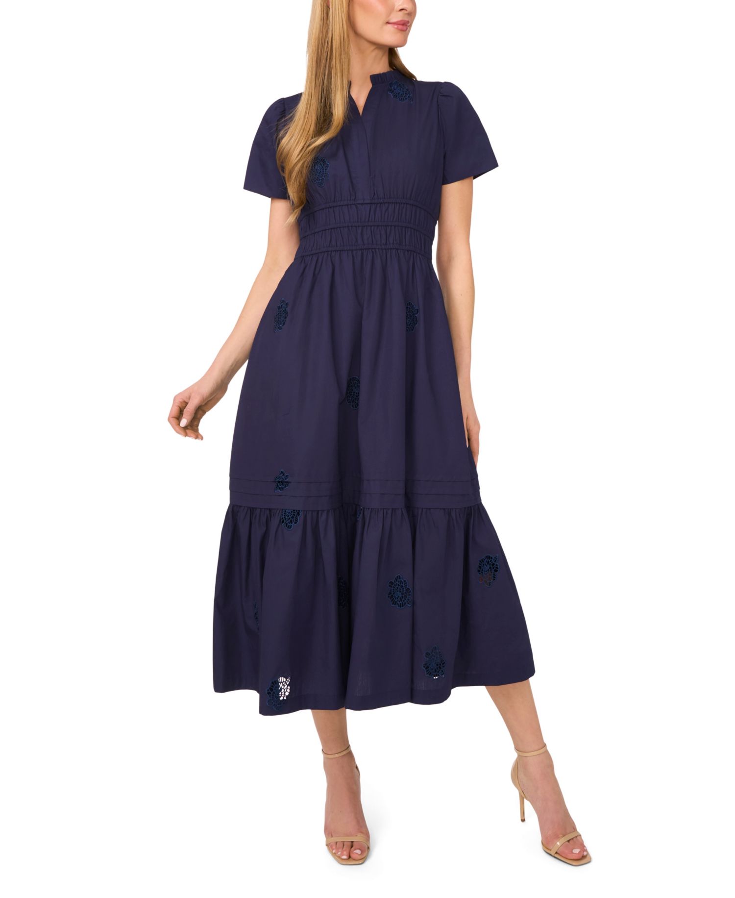 Women's V-Neck Double Elastic Waistband Midi Dress