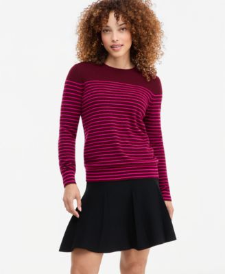 Petite Breton-Stripe Cashmere Crewneck Sweater