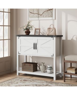 Farmhouse Console Table with 2 Doors, 32" White Coffee Bar Cabinet for Entryway Kitchen