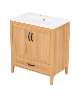 Bathroom Vanity with Ceramic Sink Solid Wood Legs Soft Close Double Doors Drawer Adjustable Shelf Door Organizers