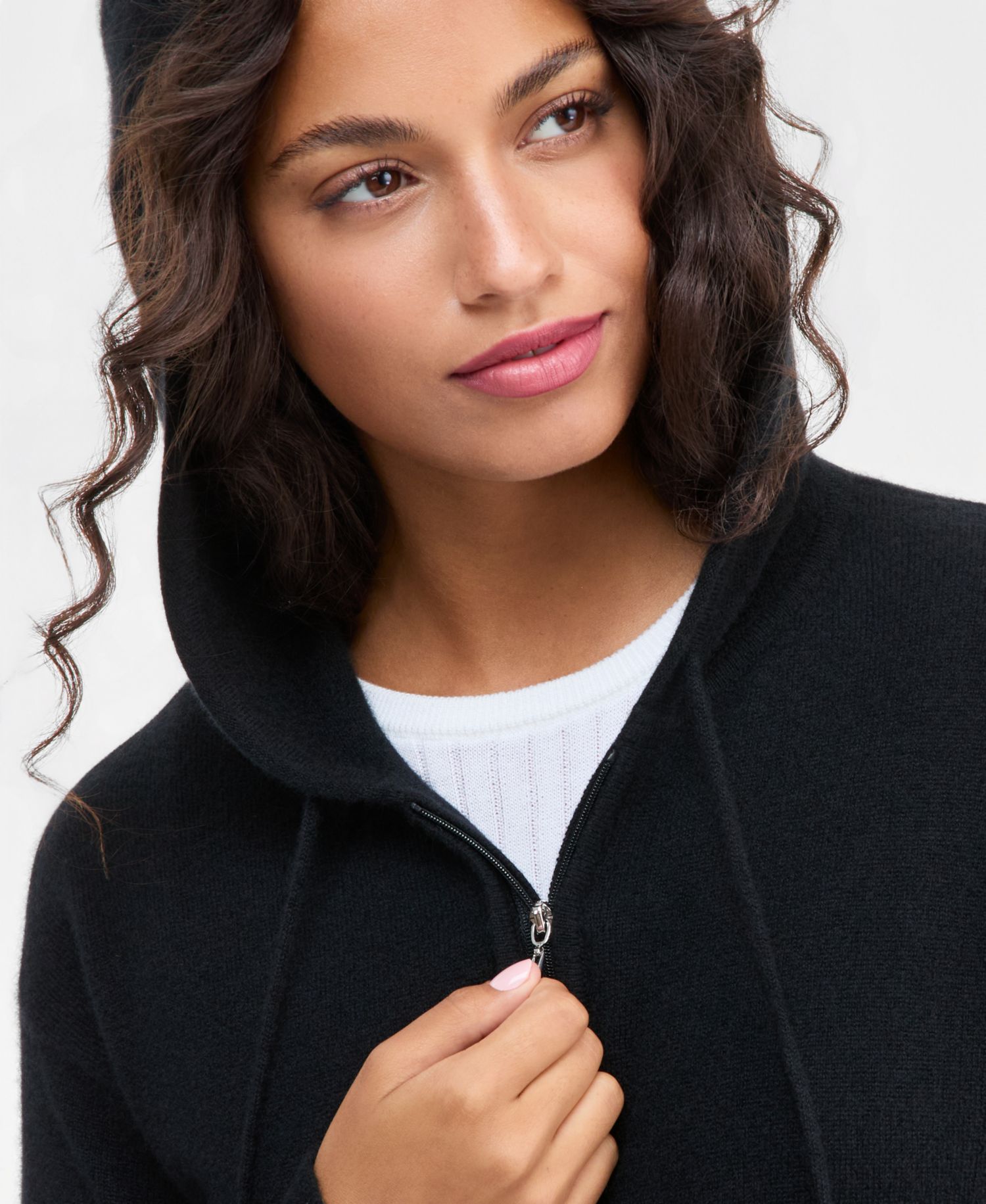 Petite Cashmere Long-Sleeve Zip-Front Hoodie