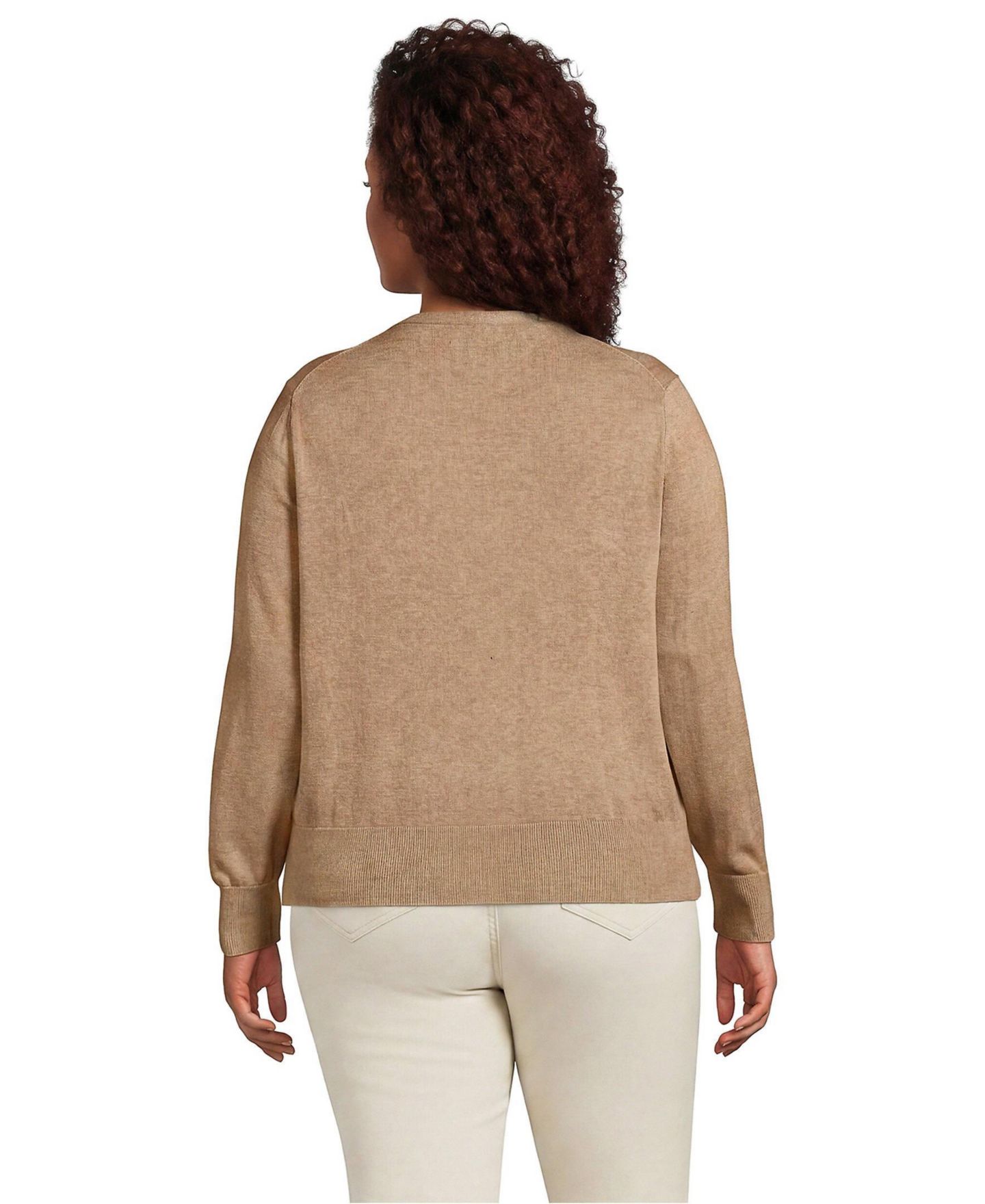 Женский кардиган Lands' End Plus Size Fine Gauge Cotton Crew Cardigan, цвет: Меланжевый — фото 3