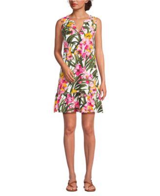 Women's Sleeveless Cotton Jersey Notch Neck Flounce Dress