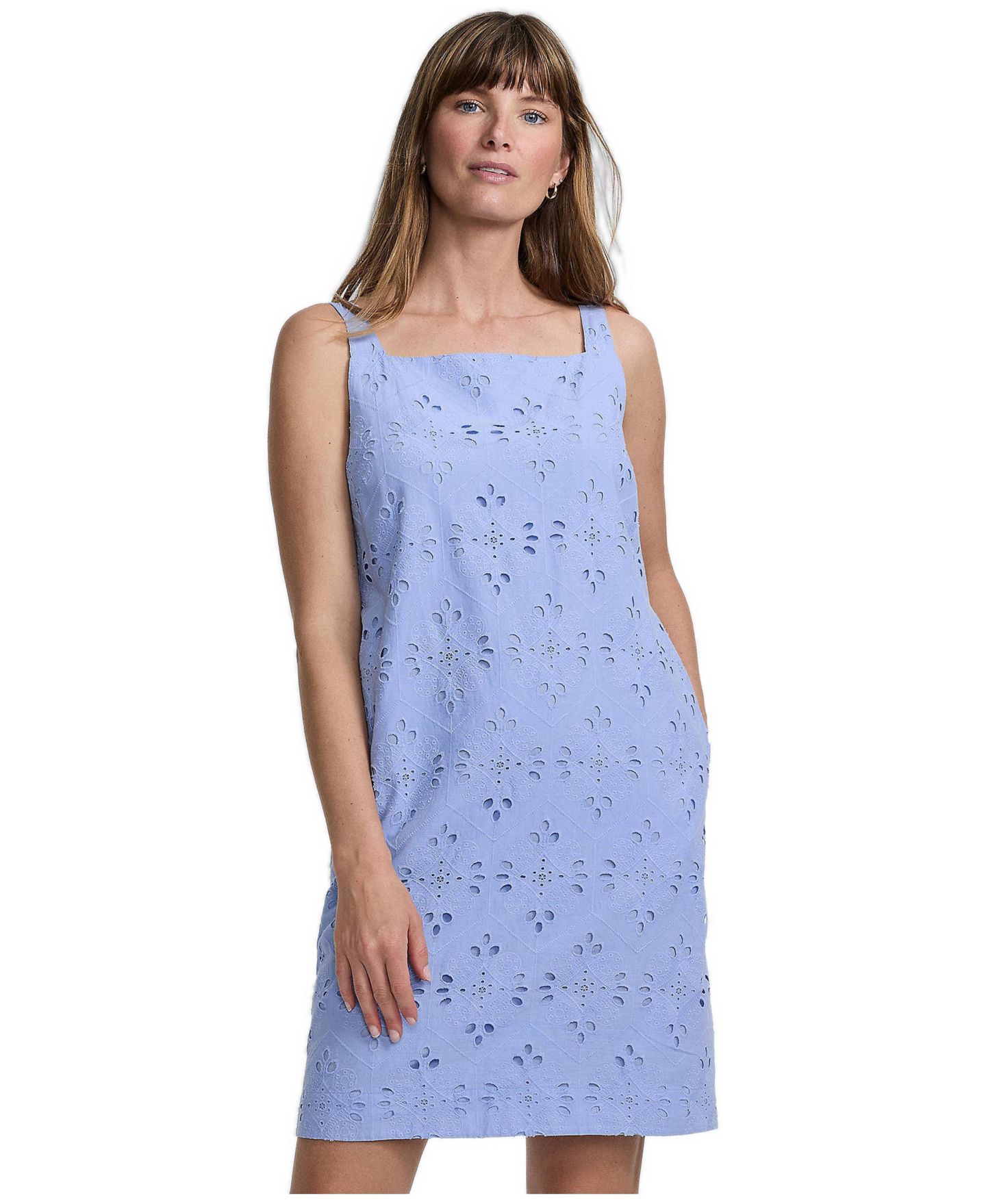 Женское платье Lands' End Sleeveless Eyelet Shift Above the Knee, цвет: Прозрачный синий небесно-голубой — фото 1