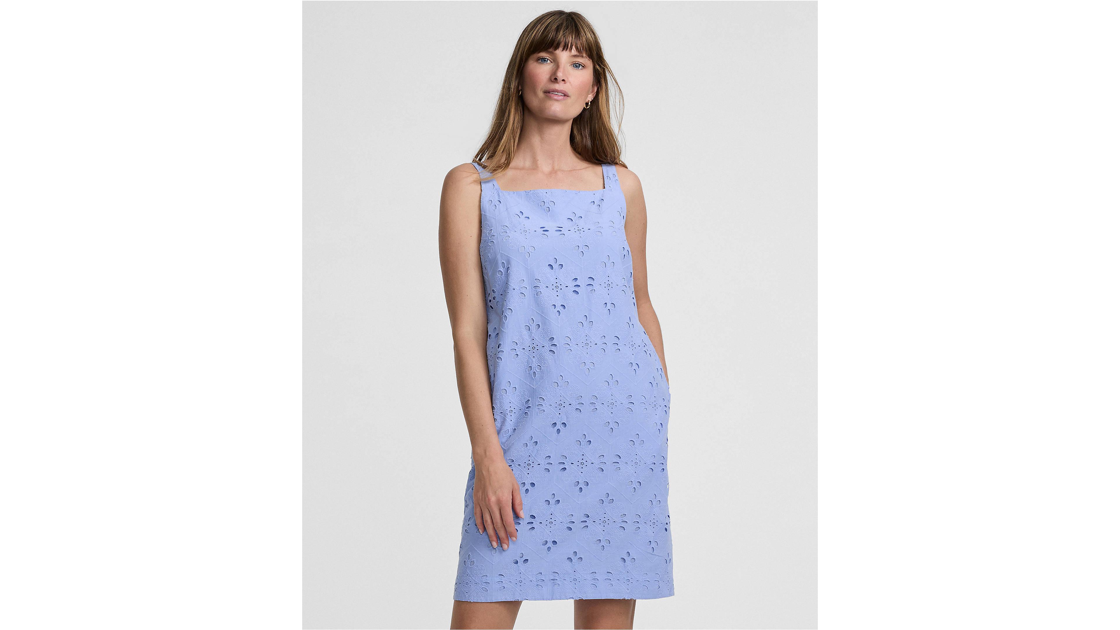 Lands' End Women's Sleeveless Eyelet Shift Above the Knee Dress