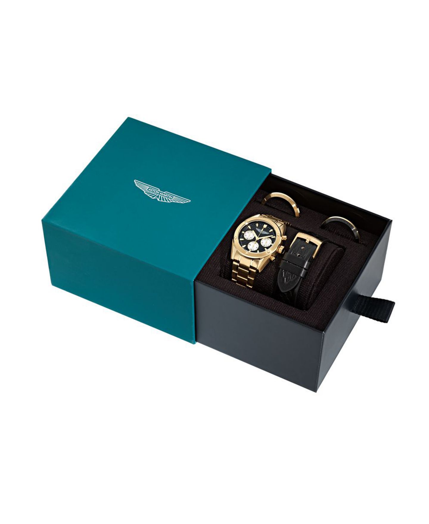 Мужские часы Aston Martin F1 Quartz Black Guilloche IP Yellow Gold Bracelet Watch 38mm — фото 8