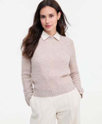 Petite 100% Cashmere Shaker Stitch Crewneck Sweater
