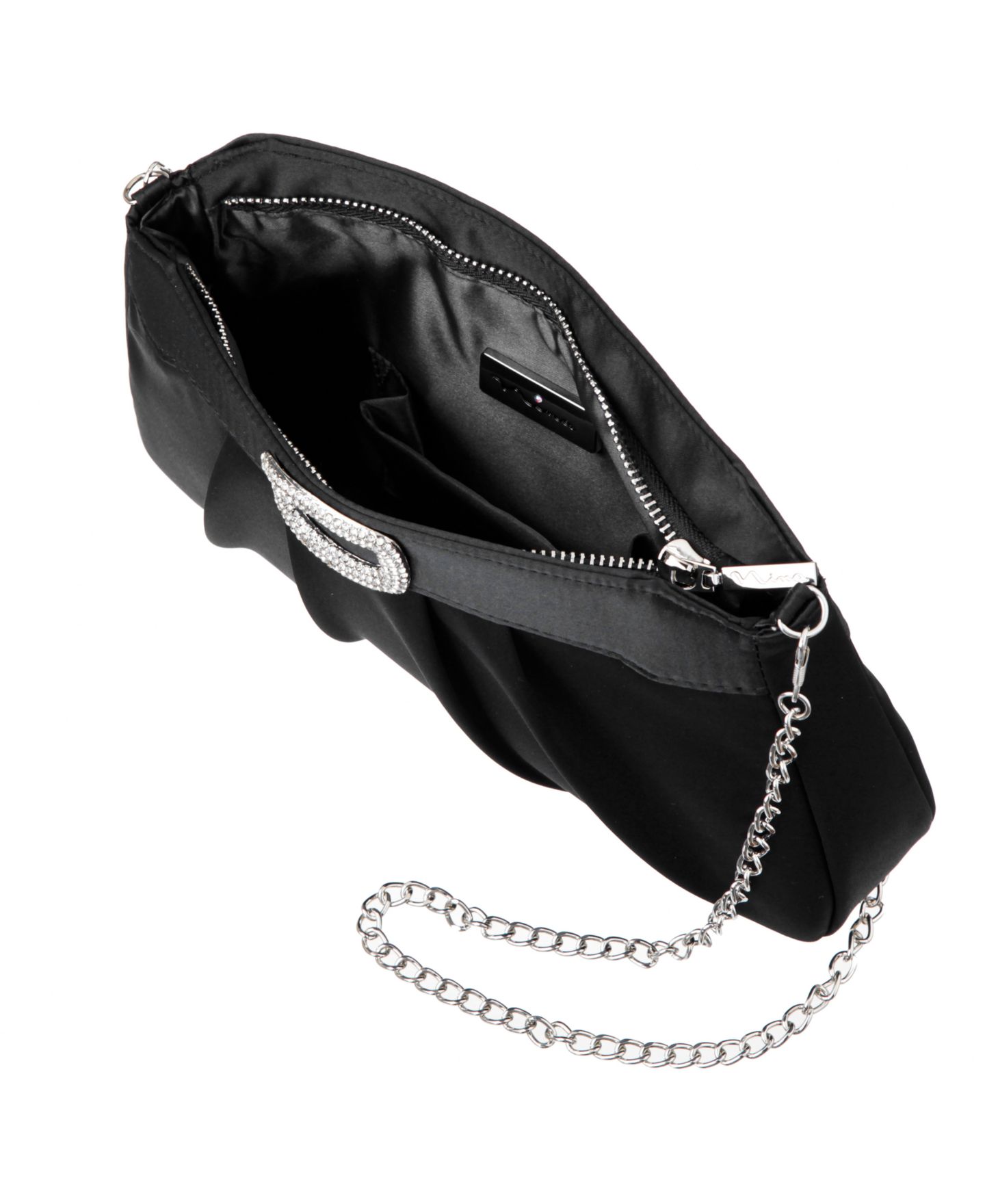 Женский клатч Nina Amy Crystal Buckle Ornament Zip-Top Small Clutch Handbag, цвет: Чёрный — фото 4