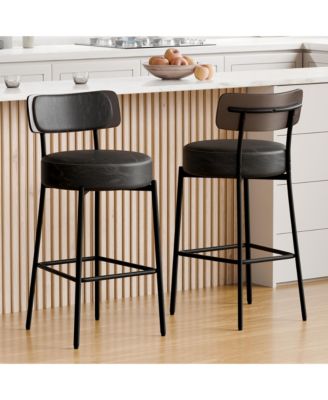 24 inches Bar Stools Set of 2, Counter Height Bar Stools with Leather Pad Wood Back