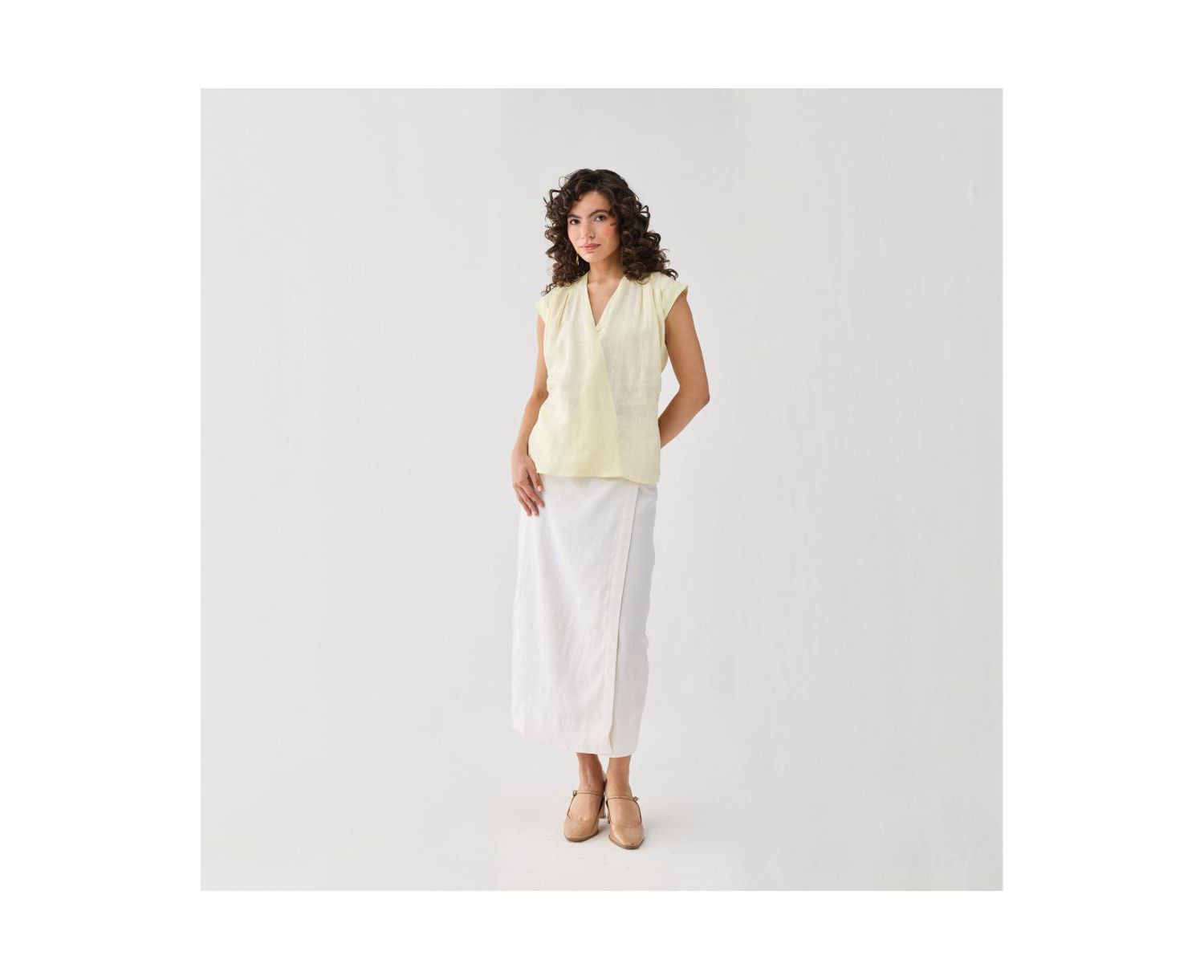 Women's V-neck Linen Overlap Top