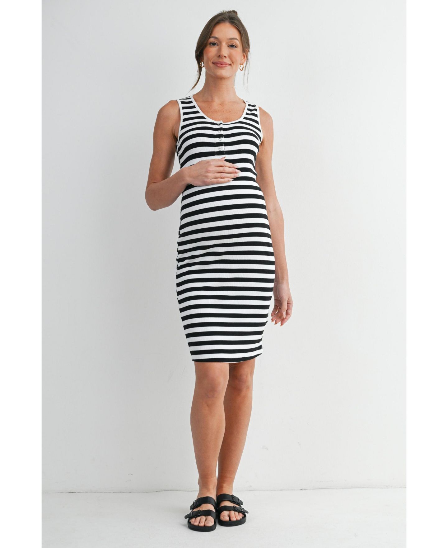 Женское платье Hello Miz Sleeveless Striped Bodycon Nursing Friendly, цвет: Чёрный / Белый — фото 3