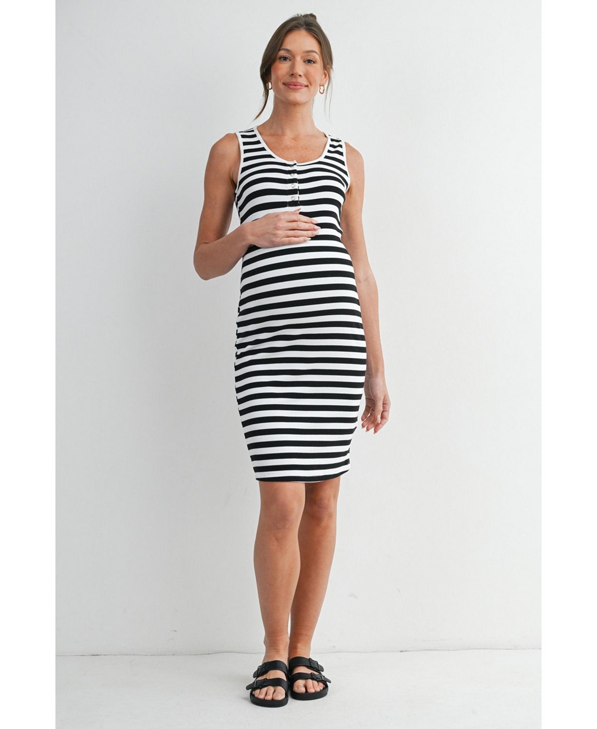 Hello Miz Maternity Sleeveless Striped Bodycon Nursing Friendly Dress view 3 — MAYCSS fashion products