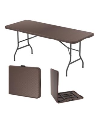 6 Feet Portable Folding Table with Rattan-Look HDPE Top and Lock