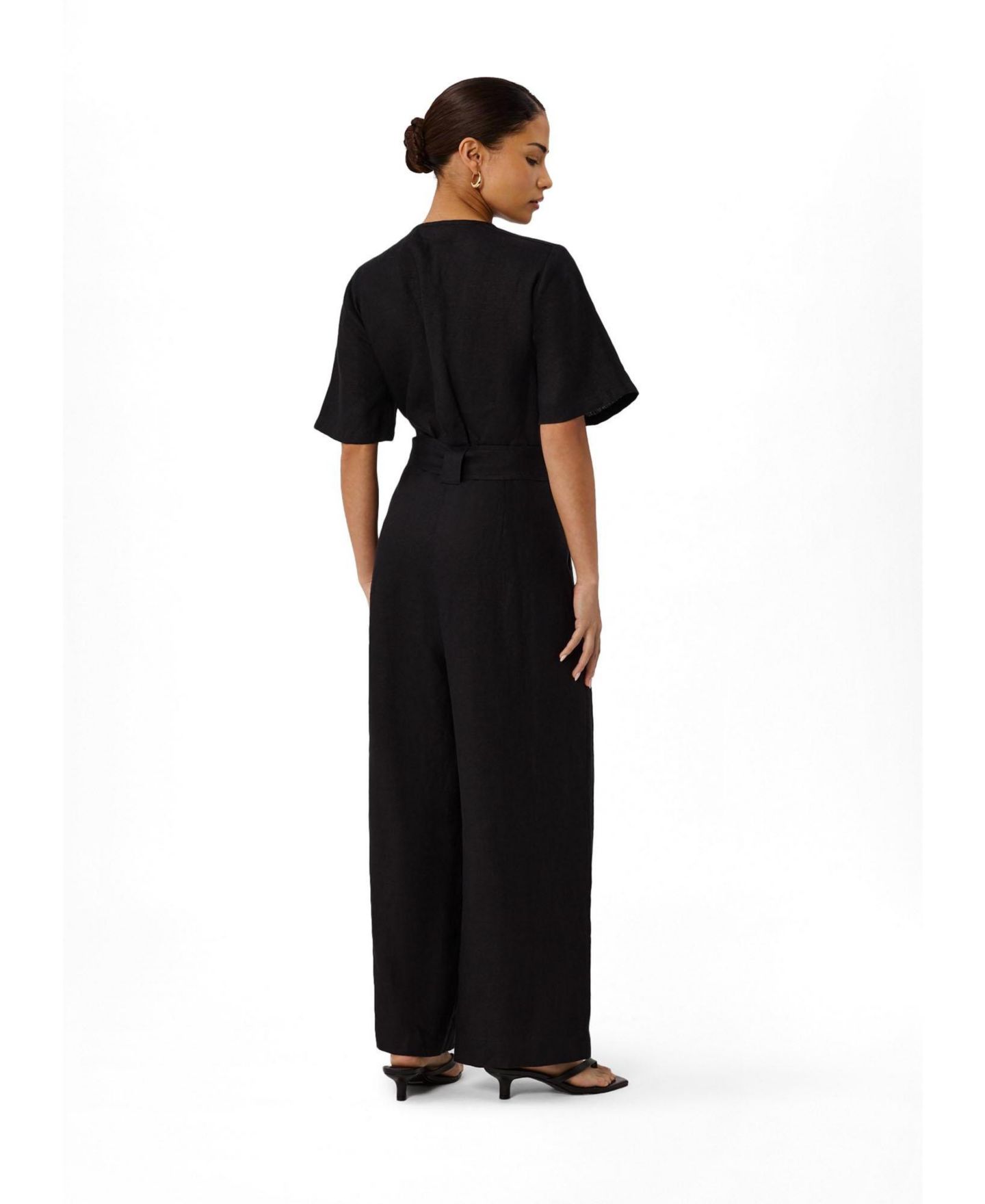 Женский комбинезон Whistles Fiona Linen Button Jumpsuit, цвет: Чёрный — фото 3