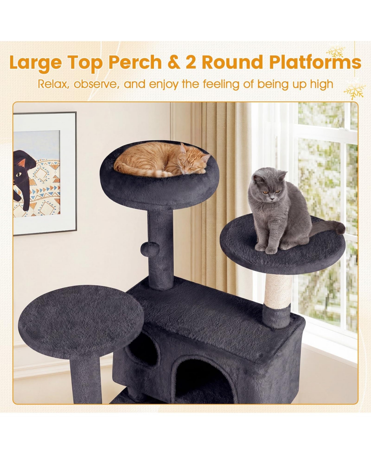 Cozito 52 in Tall Cat Tree Tower for Indoor Cats with Perches and Caves