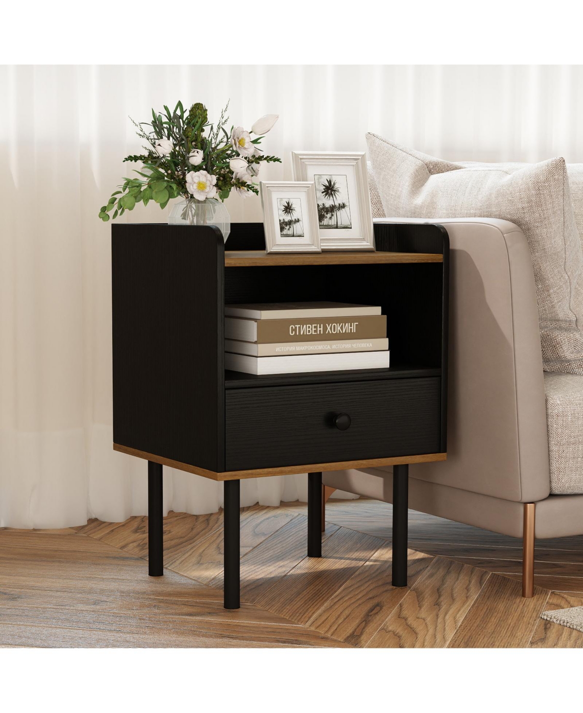 Slickblue 3-Tier Storage Nightstand with Drawer, Modern Side Table for Bedroom or Living Room