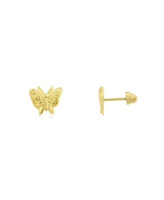 Gold Butterfly Screw Back Stud Earrings 14K