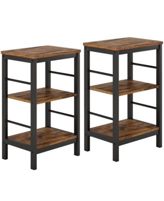 Set of 2 Space-Saving 3-Tier Narrow End Table with Storage Shelf - Modern Sturdy Side Table for Living Room, Bedroom, Hallway - Easy Assembly