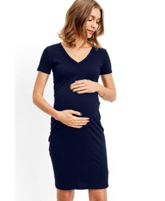 Women's Ribbed Bodycon Short Sleeve V-Neck Dress