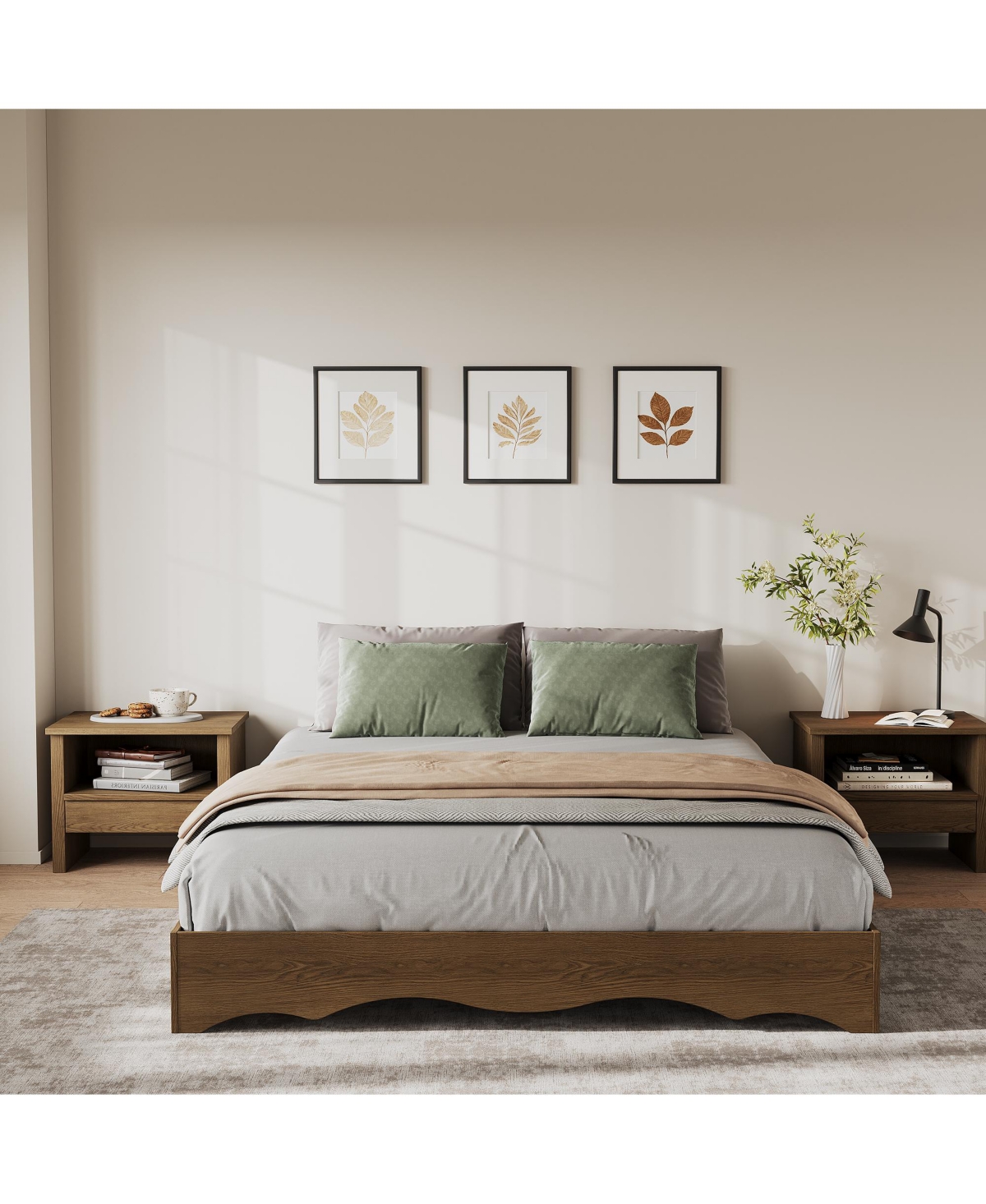 homfan Minimalist Wave Edge Wood Platform Bed Frame – Sturdy and Noise-Free, Easy Assembly, No Box Spring