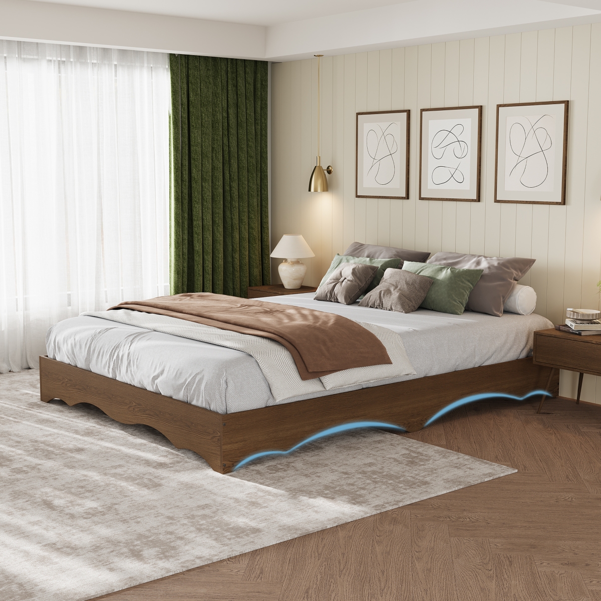 homfan Minimalist Wave Edge Wood Platform Bed Frame - Sturdy and Noise-Free, Easy Assembly, No Box Spring