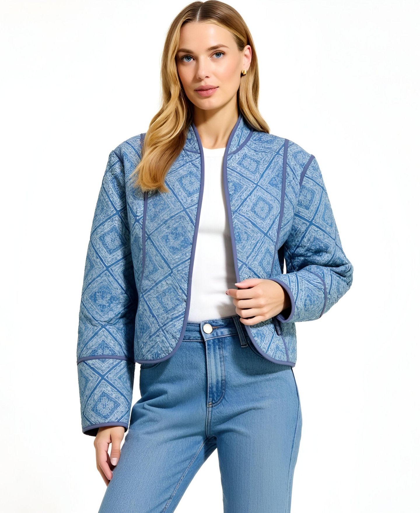 Женская куртка Modenaire Diamond Quilted Open-Front, цвет: Синий — фото 1