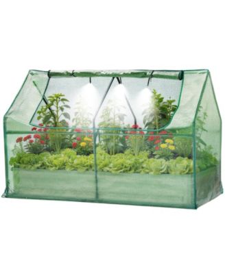 Galvanized Metal Raised Garden Bed Kit with Greenhouse Cover Self-Watering Irrigation and Insect Net for Vegetables, Flowers and Herbs