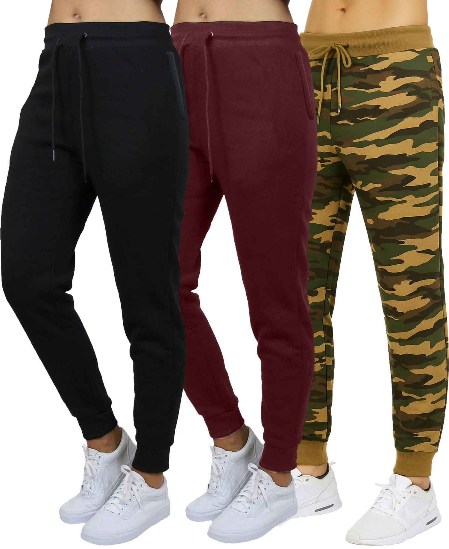 Women's Loose Fit Heavyweight Classic Fleece Jogger Sweatpants With Zipper Side Pockets- 3 Pack