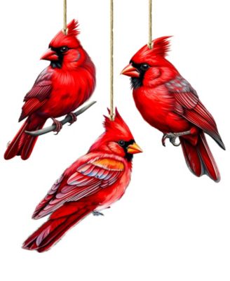 Red Cardinals Wooden Ornaments, Set of 3