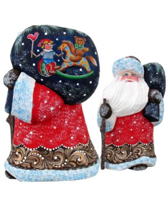 Woodcarved and Hand Painted Santa Rocking Kids Figurine with Bag