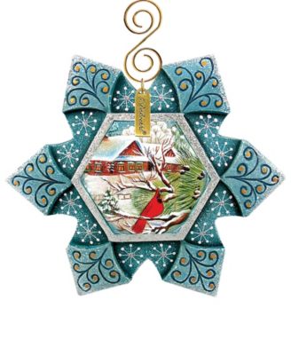 Hand Painted Scenic Ornament Cardinal Snowfall