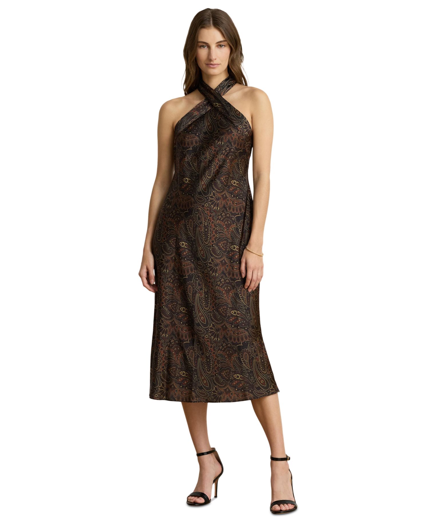 Women's Paisley Tie-Neck Halter Cocktail Dress