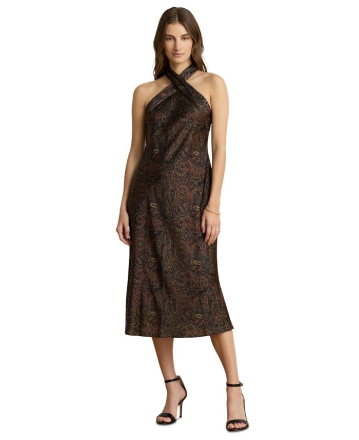 Lauren Ralph Lauren Women's Paisley Tie-Neck Halter Cocktail Dress