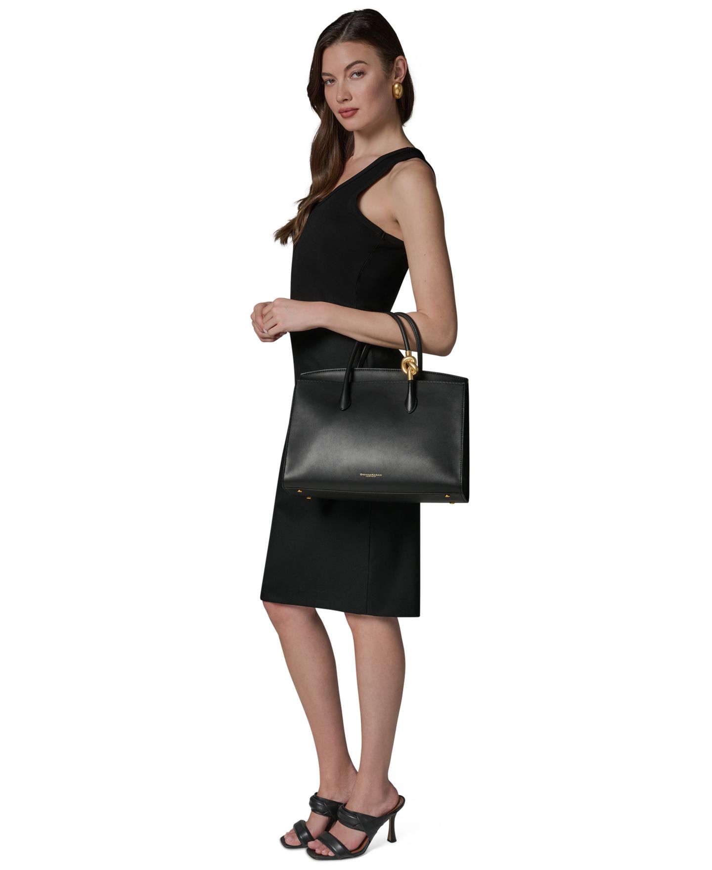 Женская сумка Donna Karan New York Loden Leather Satchel Handbag, цвет: Чёрный / Золотой — фото 2