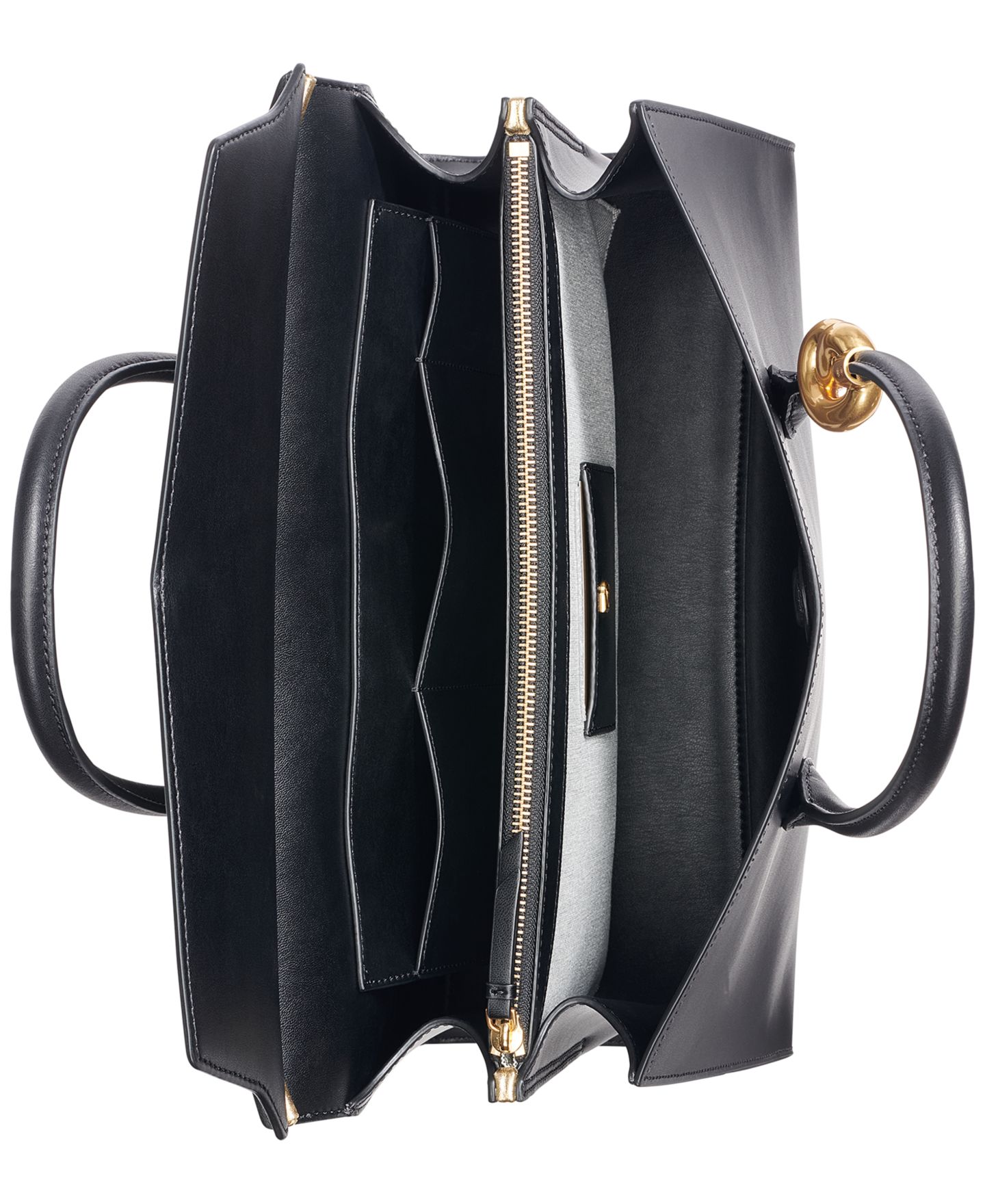 Женская сумка Donna Karan New York Loden Leather Satchel Handbag, цвет: Чёрный / Золотой — фото 5