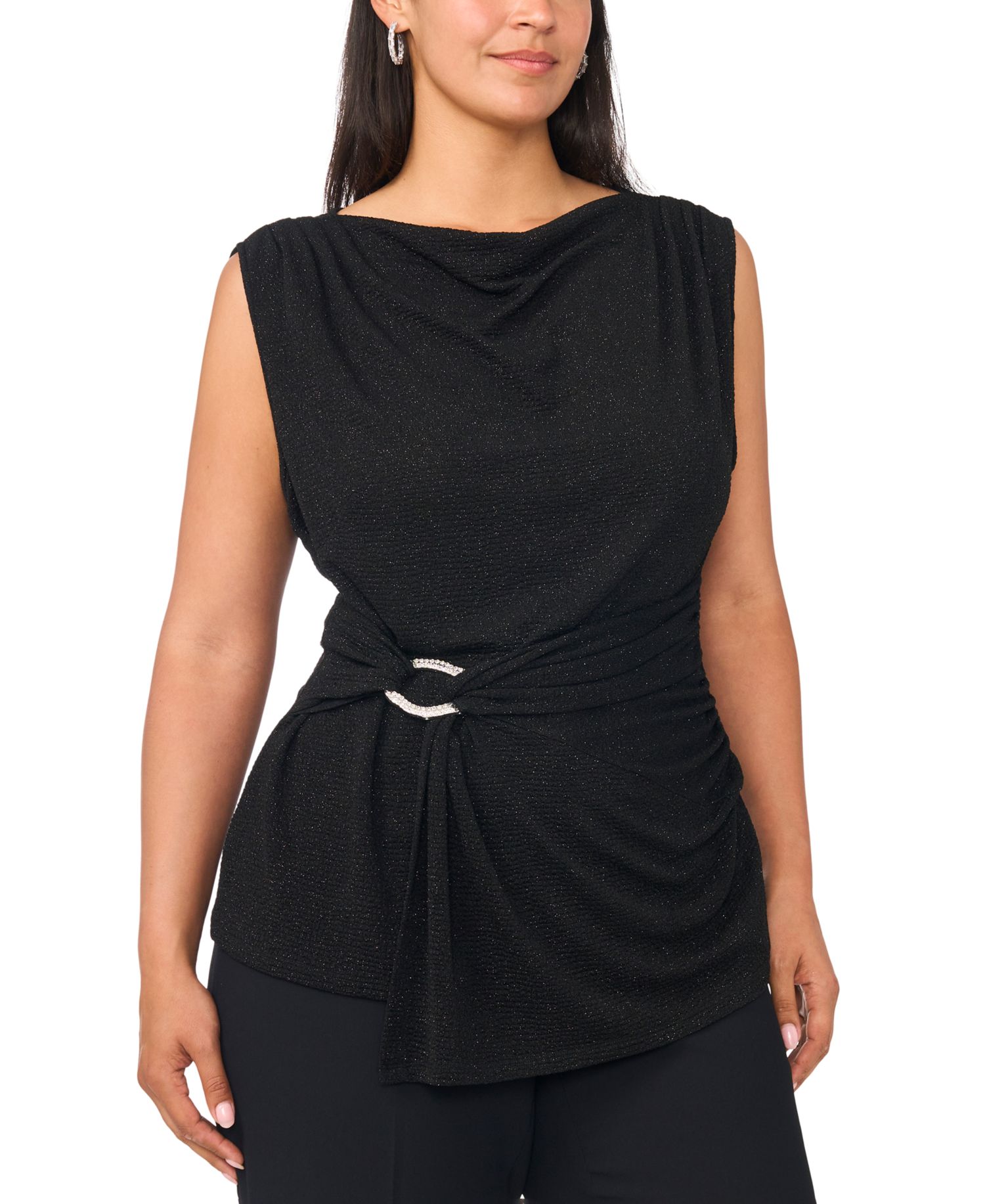 Plus Size Cowl Shirred Waist Top