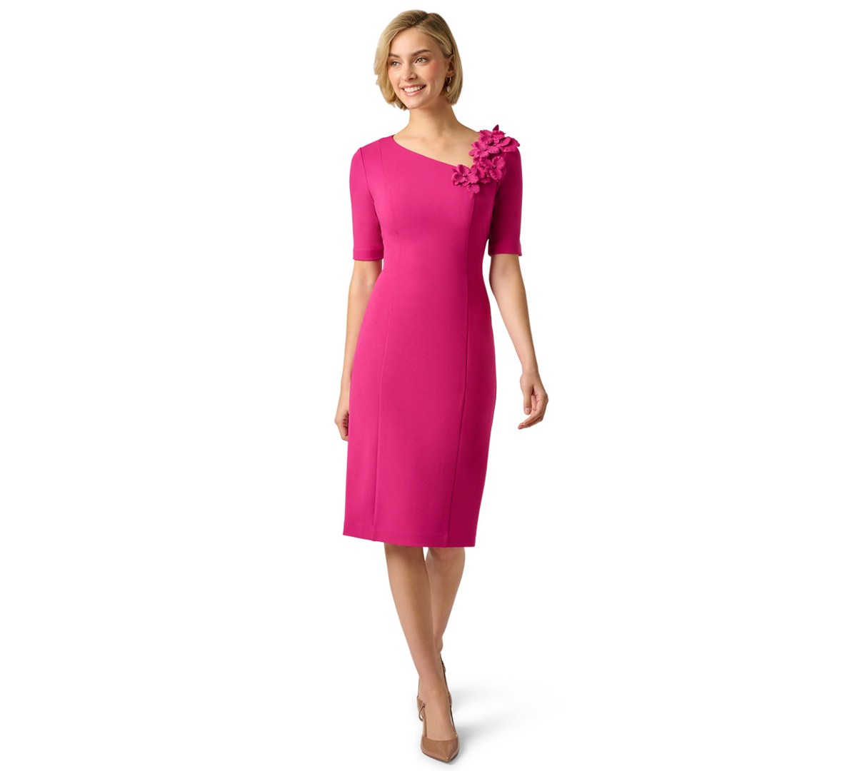 Женские платья Adrianna Papell Women's 3D Floral Crepe Midi Dress — фото 1
