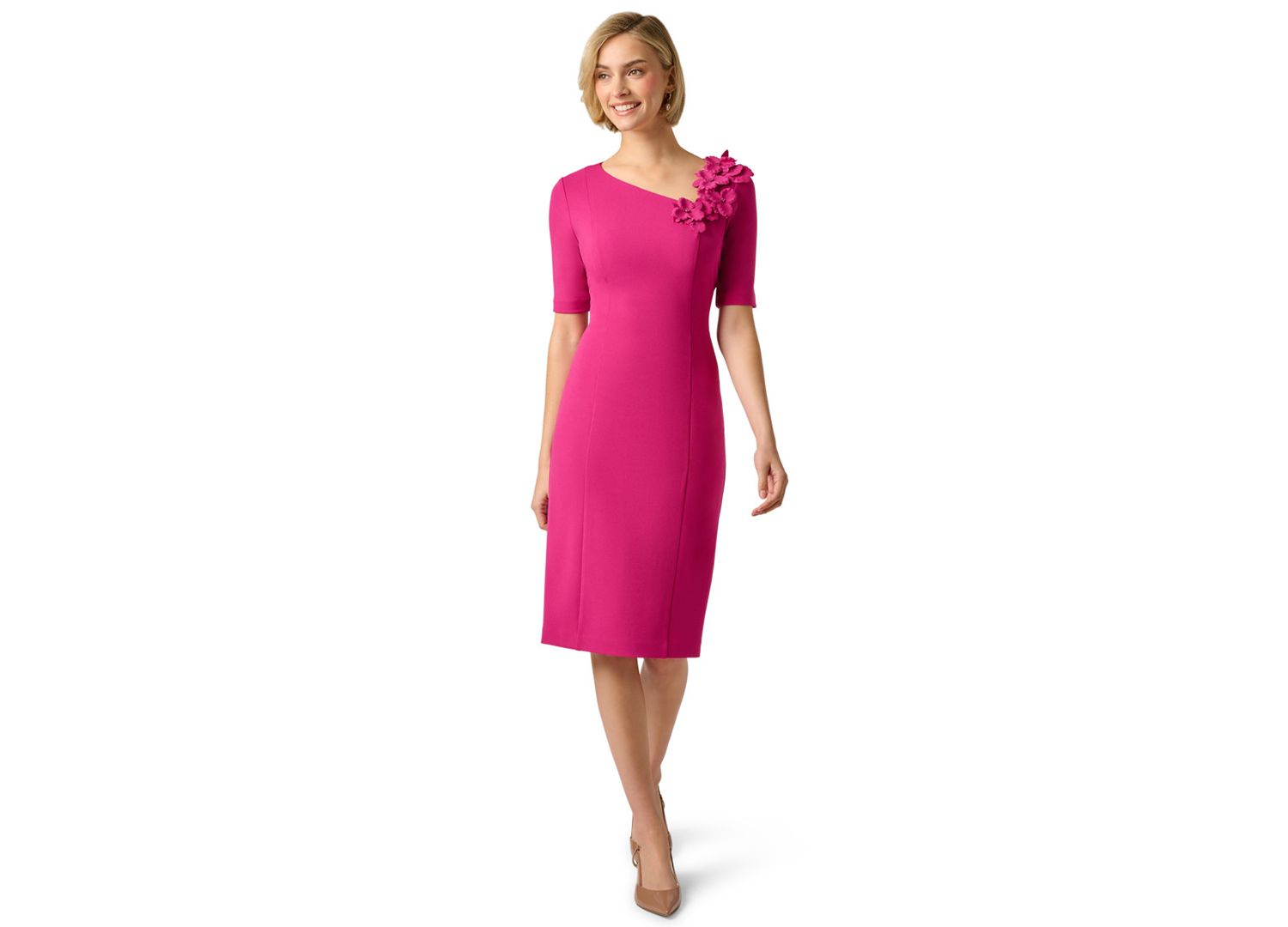 Women's 3D Floral Crepe Midi Dress