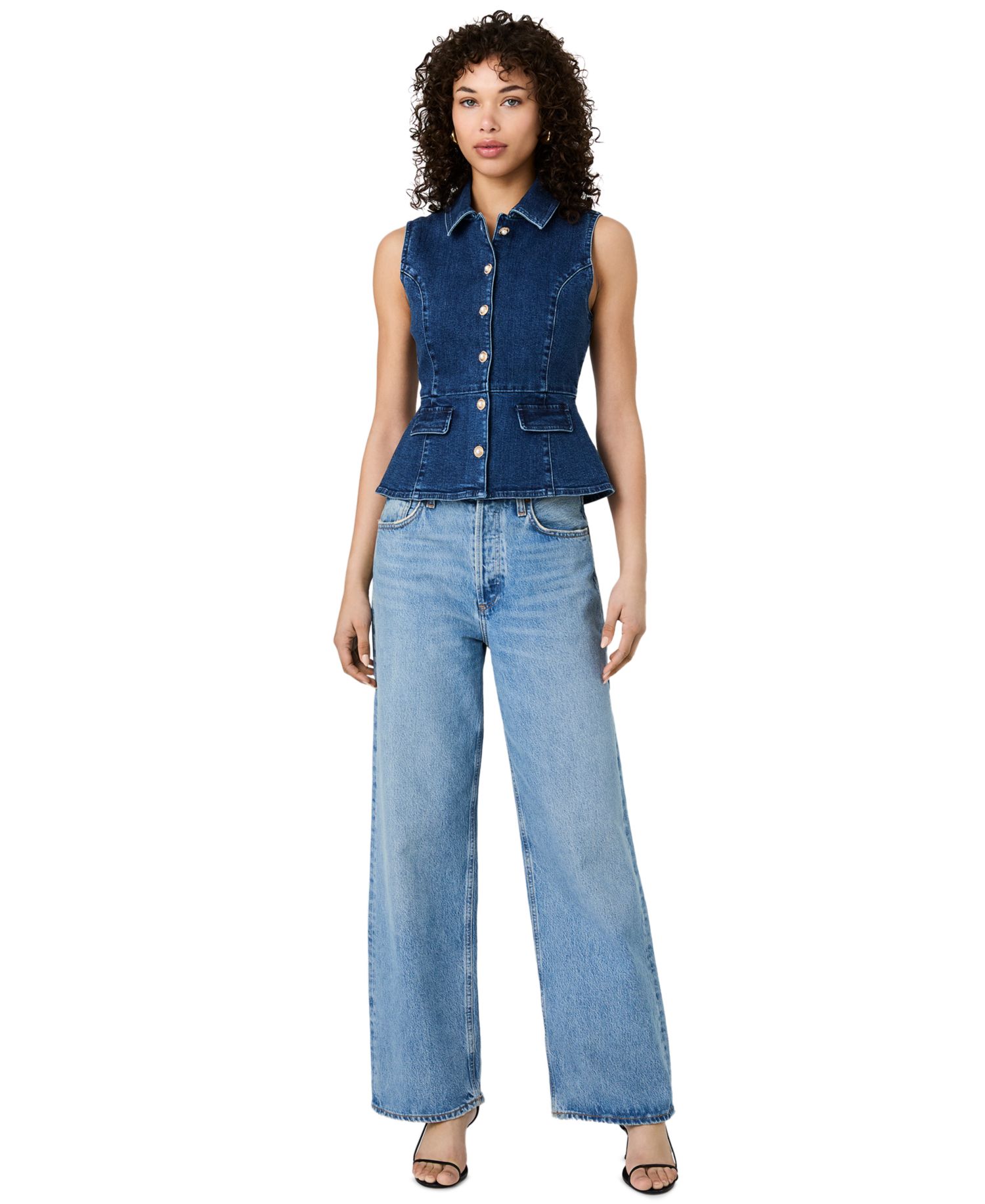 Women's Delancey Denim Button Peplum Top