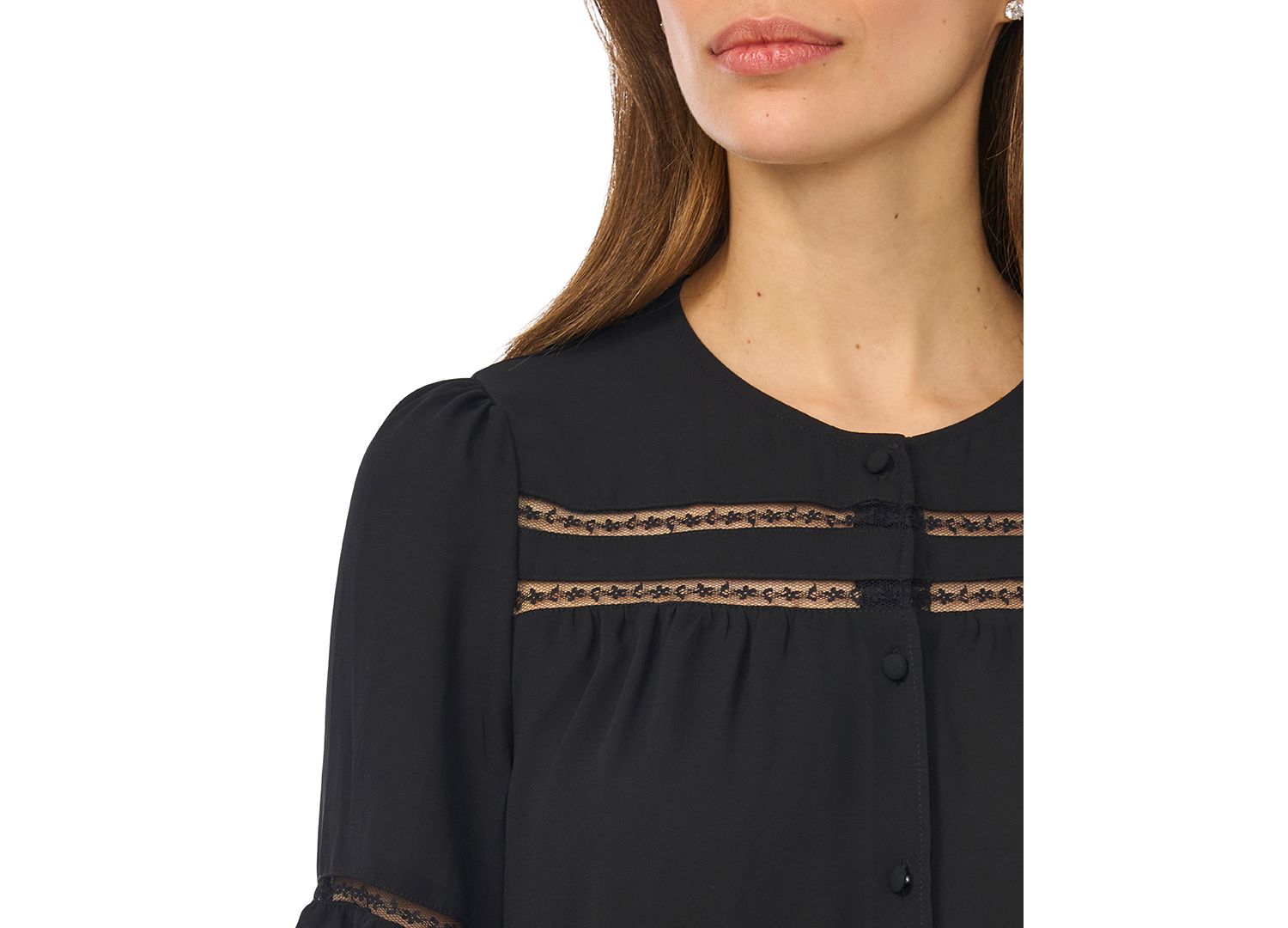 Women's Ruffle-Sleeve Horizontal Lace Insets Top